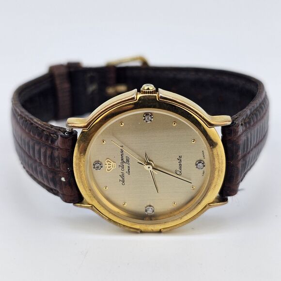 Jules Jurgensen Women's Watch 32MM Gold Dial Brown Leather Bands New Battery - Picture 4 of 11